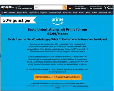 Amazon Prime 50 Prozent Rabatt