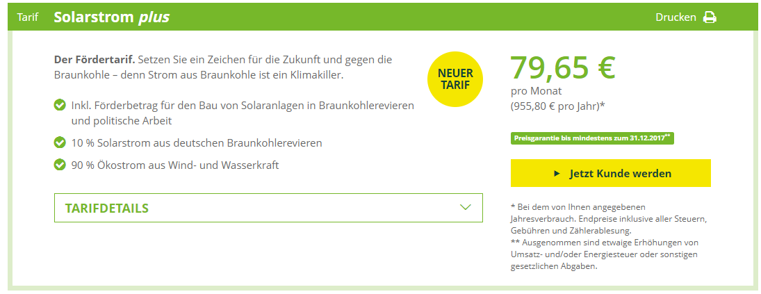 Greenpeace Energy Tarif 2 (Screenshot greenpeace-energy.de) 
