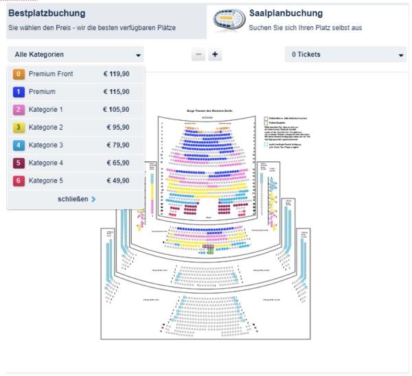 Saalplan auf Online Ticketportalen