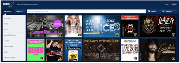 Suche auf einem Online Eventportal